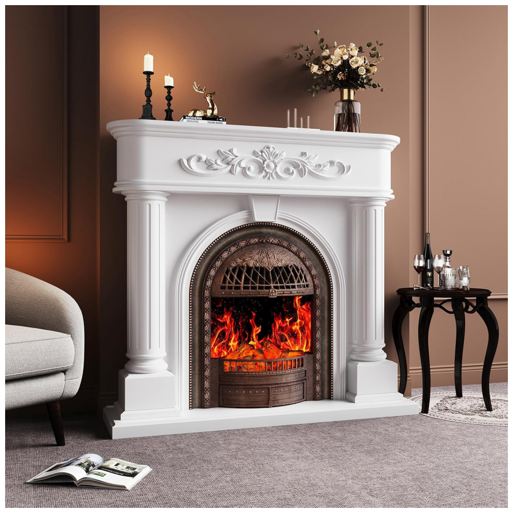 Lareira Elétrica BlankSpace 128x117cm 1400W Madeira Coluna Romana Rack TV 110V