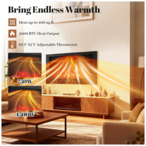Lareira Elétrica Giantex 91x53cm 1500W Chamas LED Timer Embutir 110V