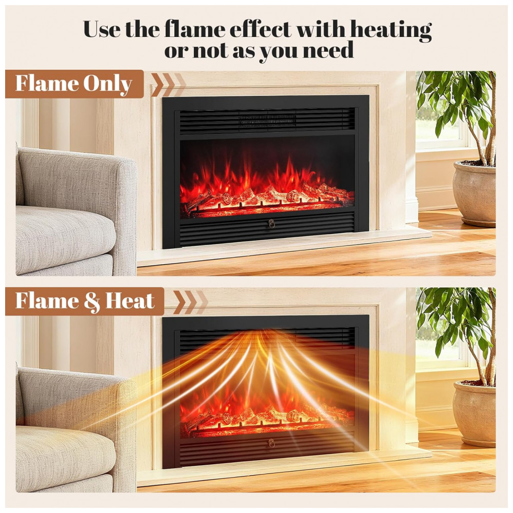 Lareira Elétrica Giantex 91x53cm 1500W Chamas LED Timer Embutir 110V