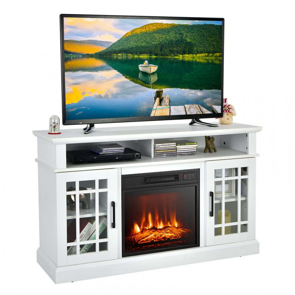 Rack TV Lareira Elétrica GOFLAME 122x76cm 1400W 55pol Chamas LED Branco 110V