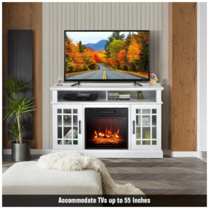 Rack TV Lareira Elétrica GOFLAME 122x76cm 1400W 55pol Chamas LED Branco 110V