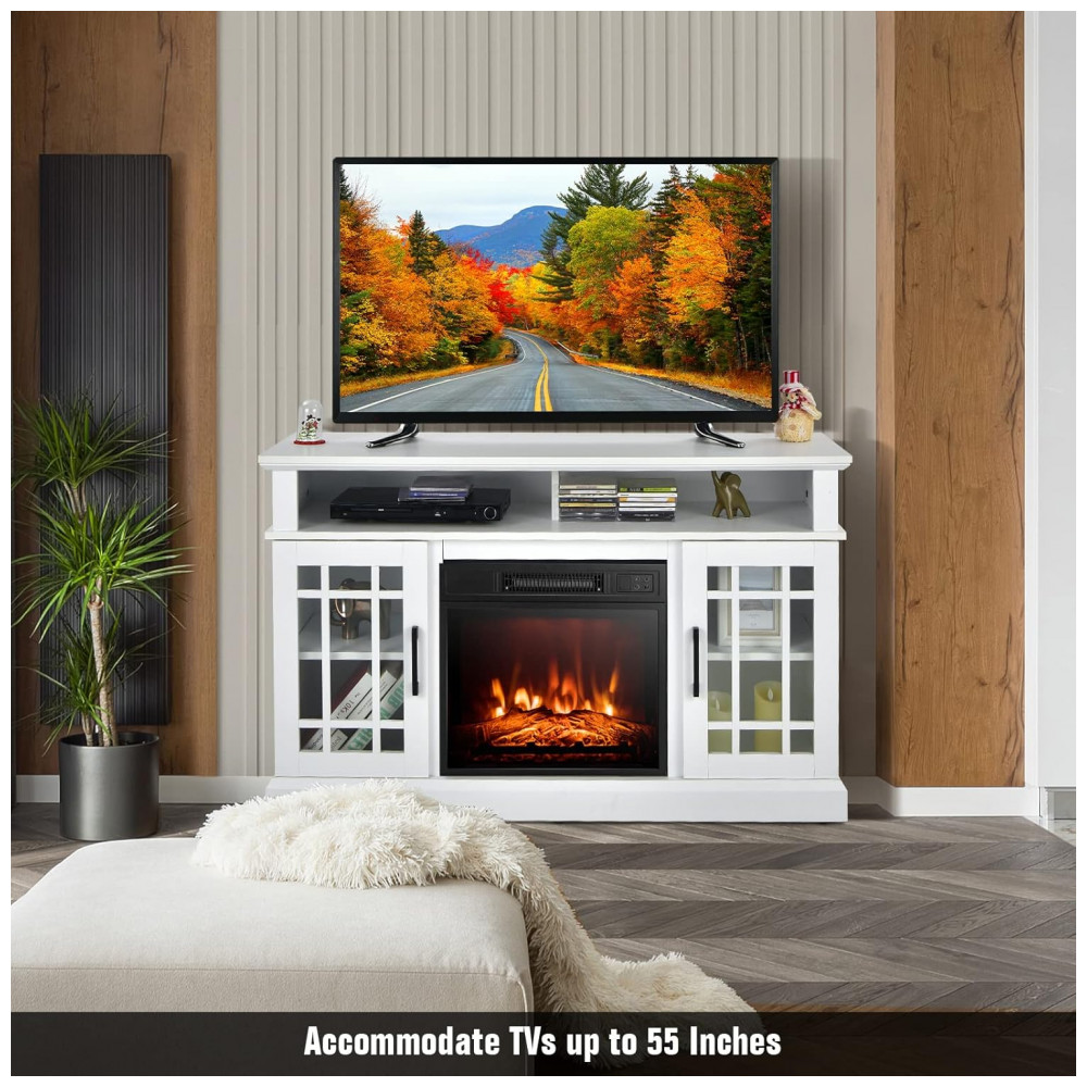 Rack TV Lareira Elétrica GOFLAME 122x76cm 1400W 55pol Chamas LED Branco 110V