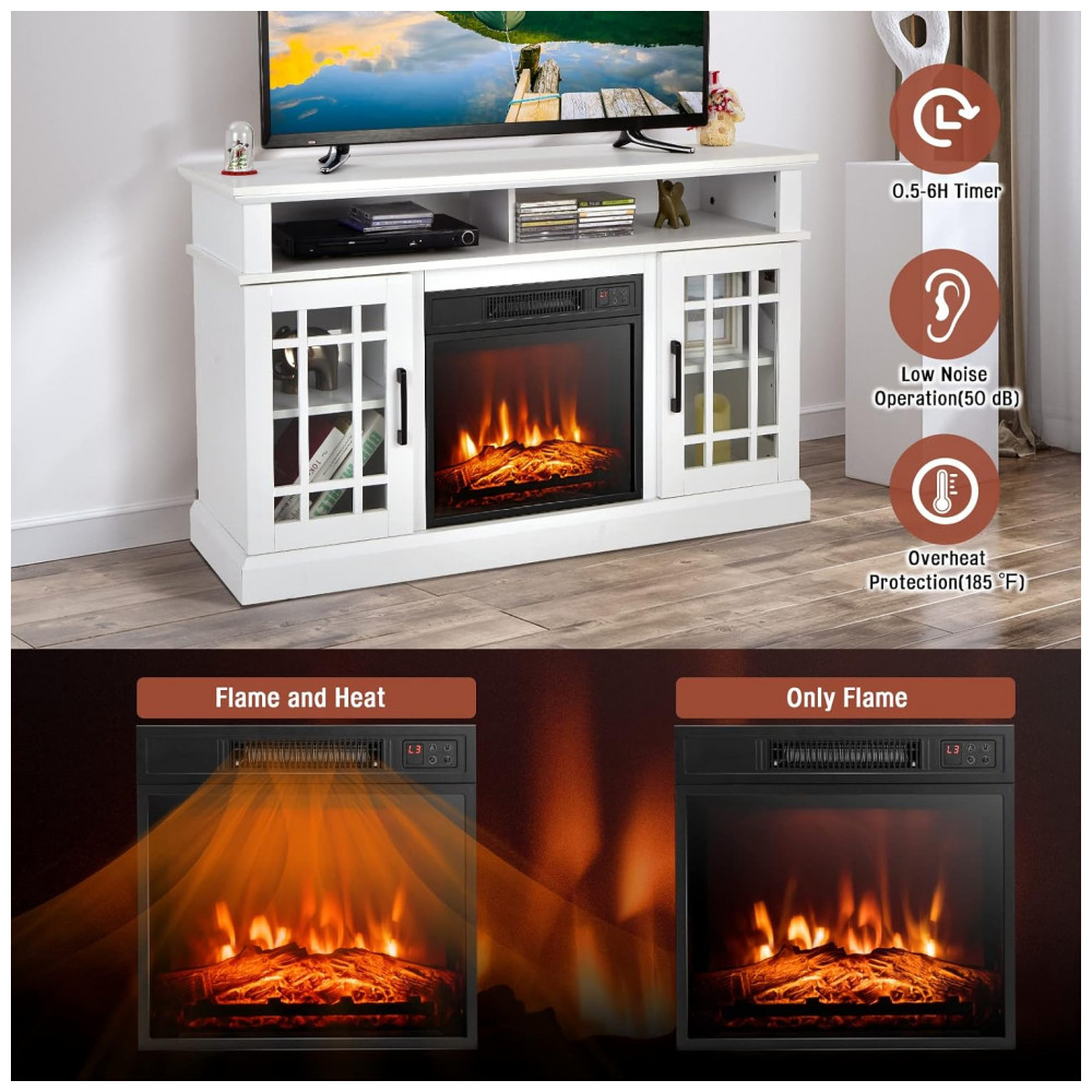 Rack TV Lareira Elétrica GOFLAME 122x76cm 1400W 55pol Chamas LED Branco 110V