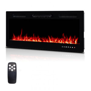 Lareira Elétrica ROVSUN 107x47cm 1500W 12 Cores LED Cristais Embutir 110V