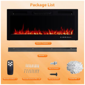 Lareira Elétrica ROVSUN 107x47cm 1500W 12 Cores LED Cristais Embutir 110V