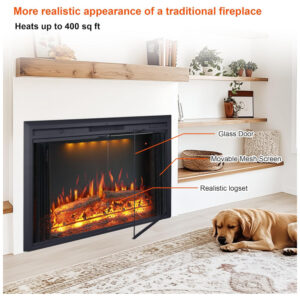 Lareira Elétrica Valuxhome 91x70cm 1500W Chamas 3 Cores Timer Embutir 110V