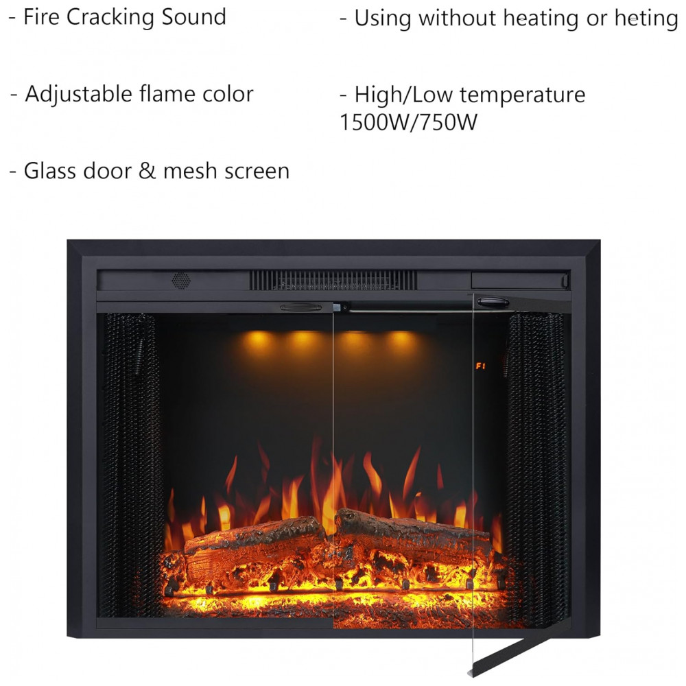 Lareira Elétrica Valuxhome 91x70cm 1500W Chamas 3 Cores Timer Embutir 110V