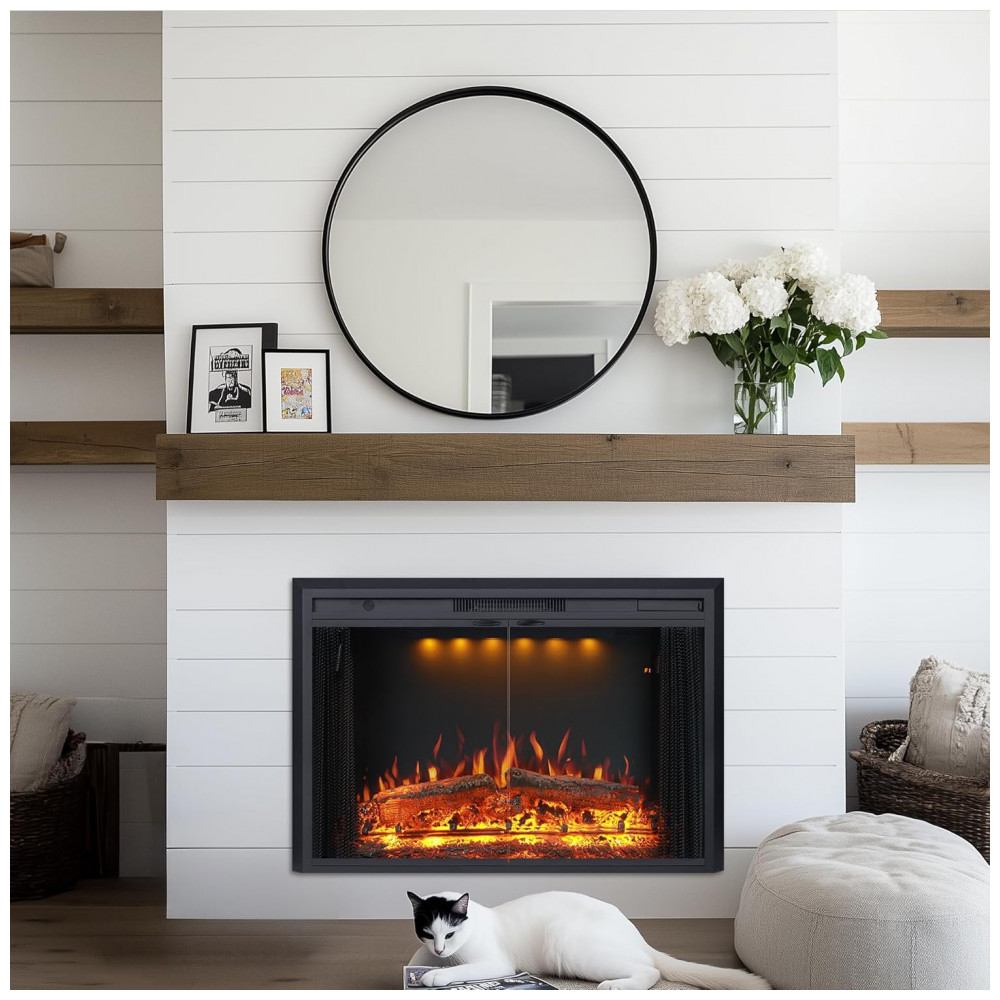 Lareira Elétrica Valuxhome 91x70cm 1500W Chamas 3 Cores Timer Embutir 110V