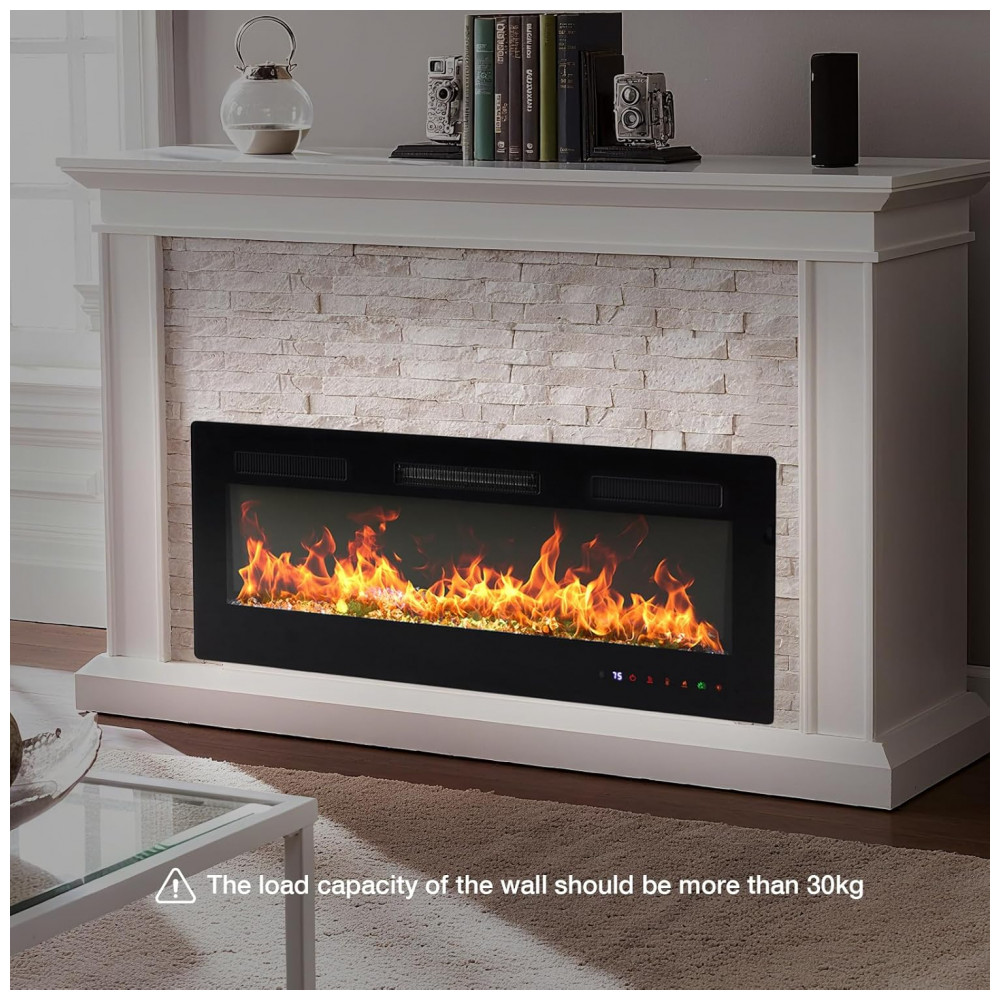 Lareira Elétrica DUMOS 107x46cm 1500W 13 Cores Chamas Touch Embutir 110V