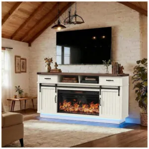 Rack TV Lareira Elétrica Jocoevol 149x86cm 1400W Chamas 3D LED RGB 110V