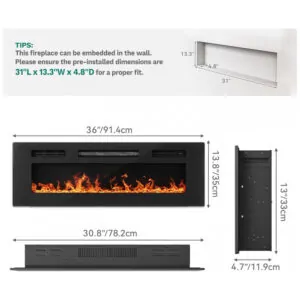 Lareira Elétrica YITAHOME MAYIHMv380 36 Polegadas Efeito Chama 3 Cores Controle Remoto Voltagem Não Informada