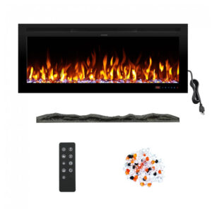 Lareira Elétrica Kentsky 106,7 cm 42 de Parede e Embutir Chama Ajustável 1500W Termostato e Timer Preto Ambiente Interno