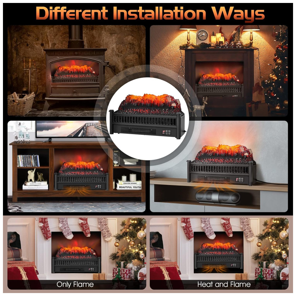 Lareira Elétrica Ecológica 23 58cm com Controle Remoto, Temporizador e Cores e Brilho de Chama Ajustáveis, 110V 1500W, GOFLAME SF413 23A, Preta