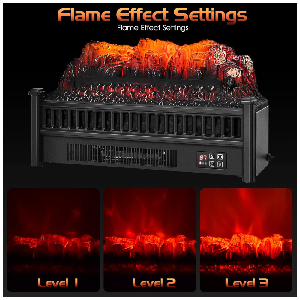 Lareira Elétrica Ecológica 23 58cm com Controle Remoto, Temporizador e Cores e Brilho de Chama Ajustáveis, 110V 1500W, GOFLAME SF413 23A, Preta
