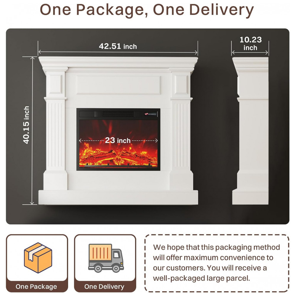 Lareira Elétrica FODINGHILL com Console de Madeira 109 cm 43 Insert 58 cm 23 1400 W Timer 8h Uso Interno