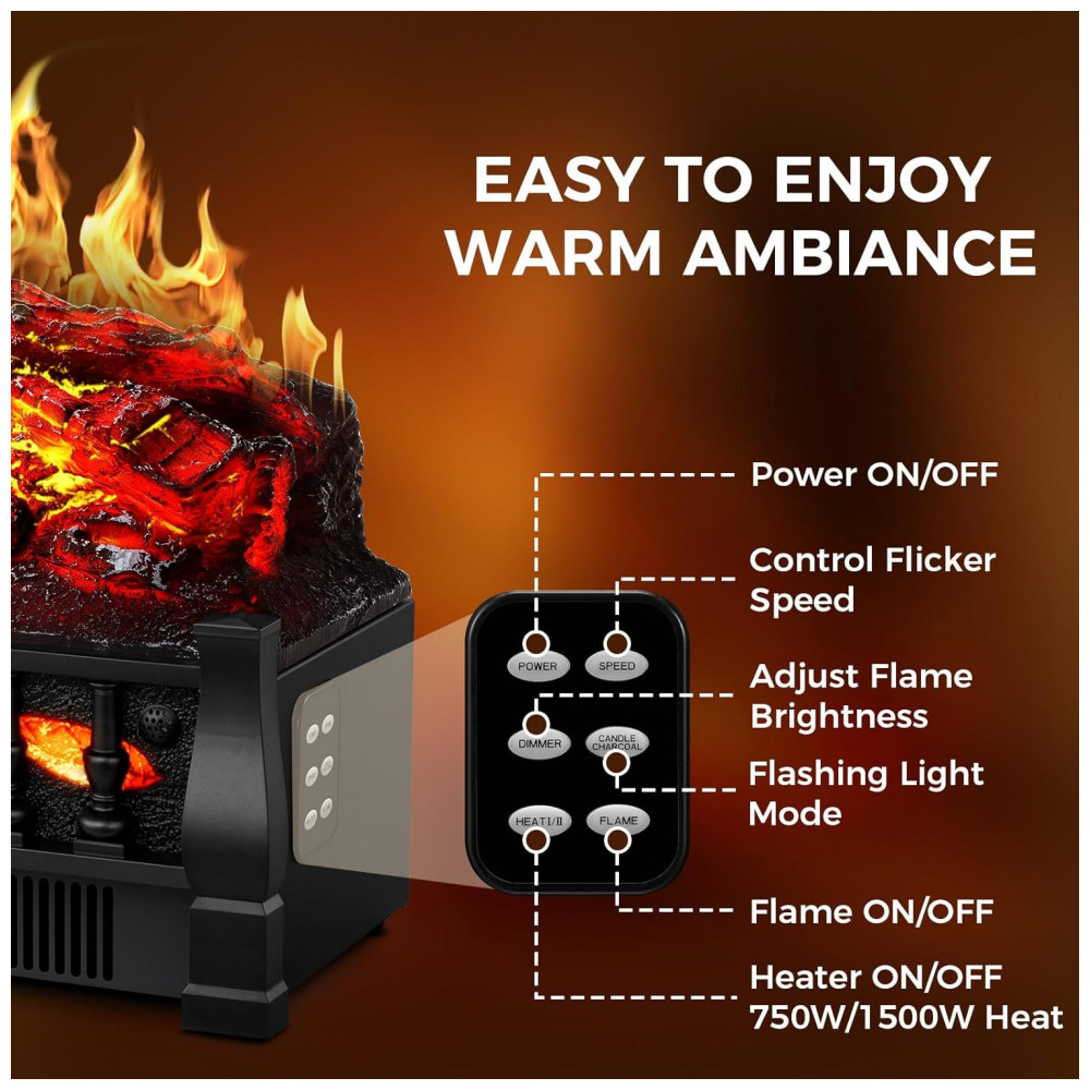 Lareira Elétrica Electactic L250 21 Polegadas 53 cm Freestanding Marrom Tradicional 750W 1500W