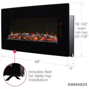 Lareira Elétrica de Parede Dimplex Winslow 48 Polegadas 122 cm Preta 1400W 120V