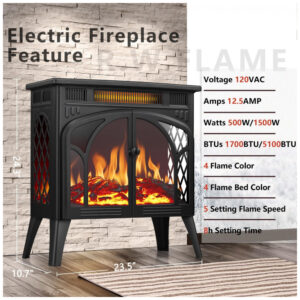 Lareira Elétrica de Piso R.W.FLAME S230B 25 63,5 cm Estilo Catedral Aquecimento Infravermelho 1500 W Uso Interno