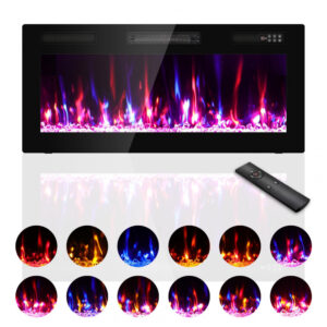 Lareira Elétrica Kucreiheat 107x46cm 1500W 12 Cores Chamas LED Embutir 110V