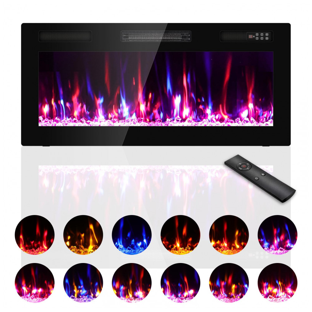 Lareira Elétrica Kucreiheat 107x46cm 1500W 12 Cores Chamas LED Embutir 110V