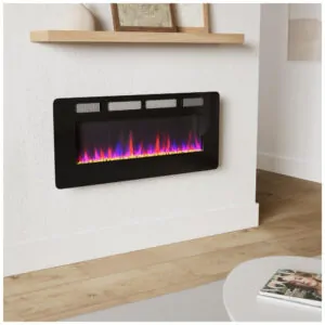 Lareira Elétrica Kucreiheat 107x46cm 1500W 12 Cores Chamas LED Embutir 110V