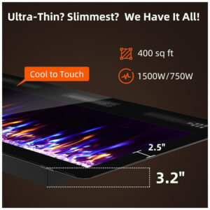 Lareira Elétrica Kucreiheat 107x46cm 1500W 12 Cores Chamas LED Embutir 110V