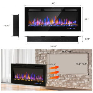 Lareira Elétrica AckMizz 107x46cm 1500W Touch Screen 6 Cores Embutir 110V