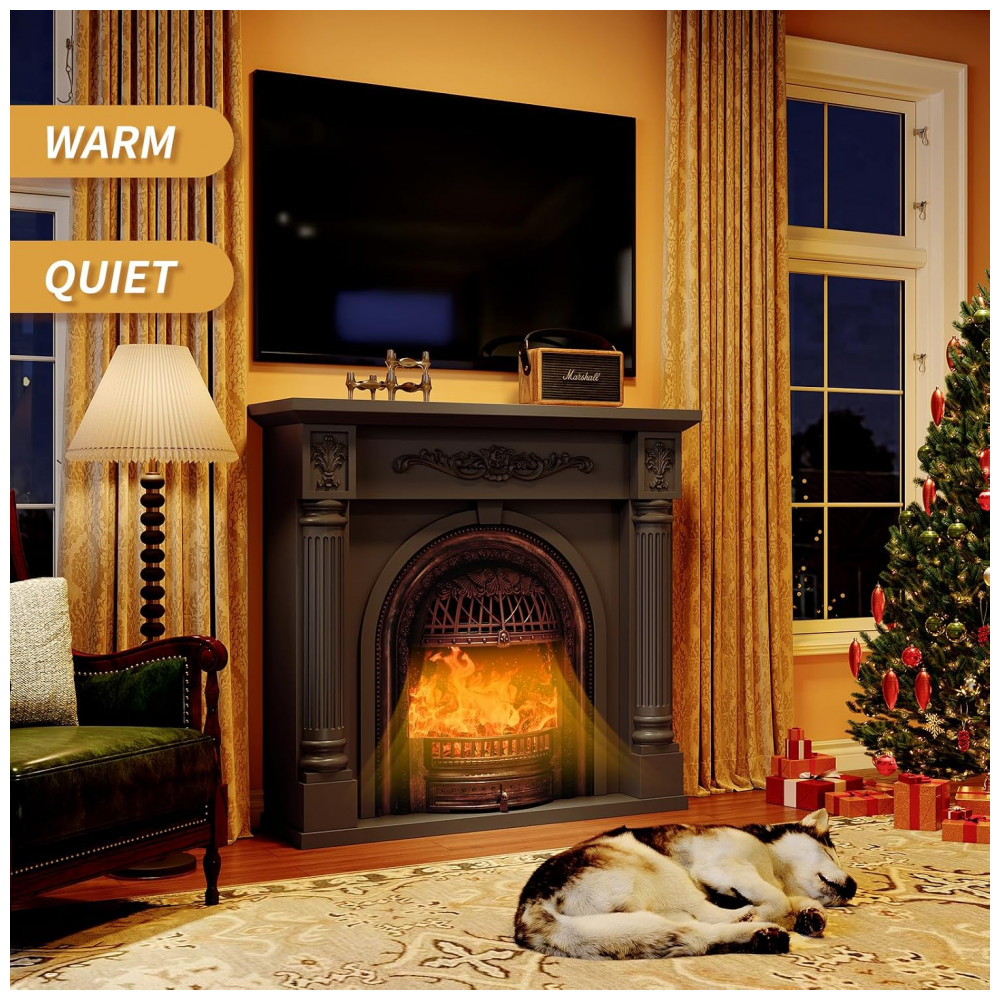 Lareira Elétrica SOOWERY HLGD05 45 Polegadas com Mantel Colunas Romanas Inserto Gaiola Bronze