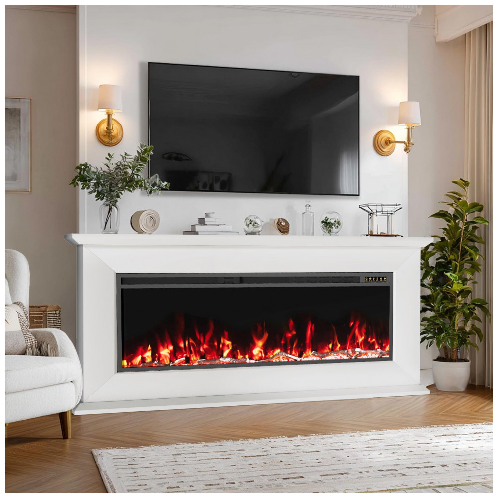 Lareira Elétrica NexFurn 187x85cm 1500W Rack TV Chamas LED Branca 110V