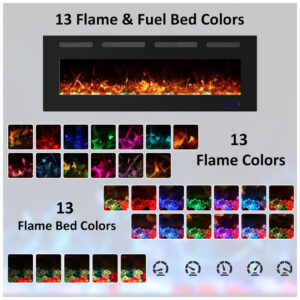 Lareira Elétrica Kentsky 107x45cm 1500W 13 Cores LED Touch Embutir 110V