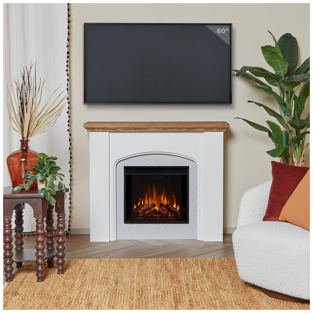 Lareira Elétrica Real Flame 125x103cm 1500W Chamas 12 Cores Branco 110V