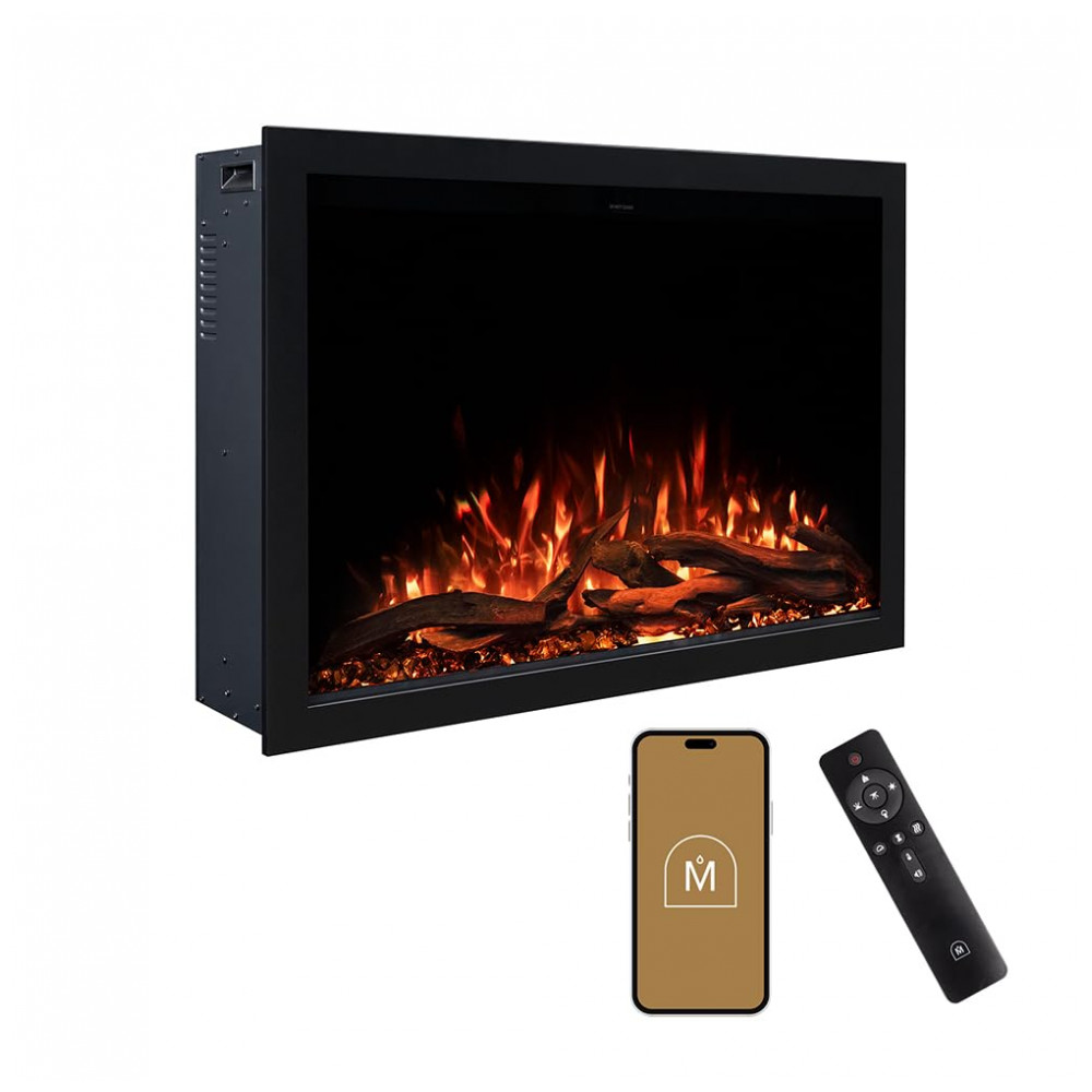 Lareira Elétrica Modern Ember 100x70cm 1500W WiFi Alexa 10 Cores Embutir 110V