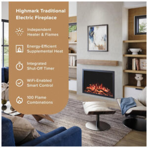 Lareira Elétrica Modern Ember 100x70cm 1500W WiFi Alexa 10 Cores Embutir 110V