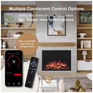 Lareira Elétrica Modern Ember 100x70cm 1500W WiFi Alexa 10 Cores Embutir 110V