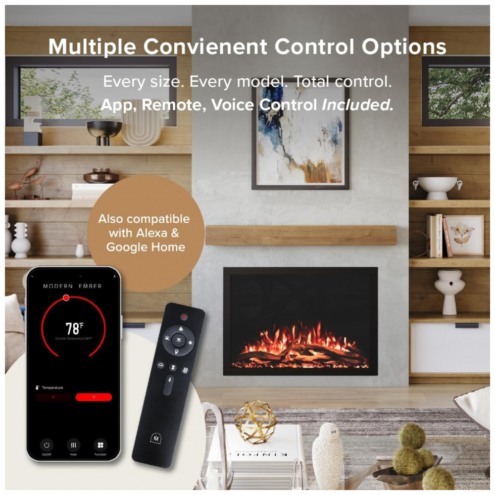 Lareira Elétrica Modern Ember 100x70cm 1500W WiFi Alexa 10 Cores Embutir 110V