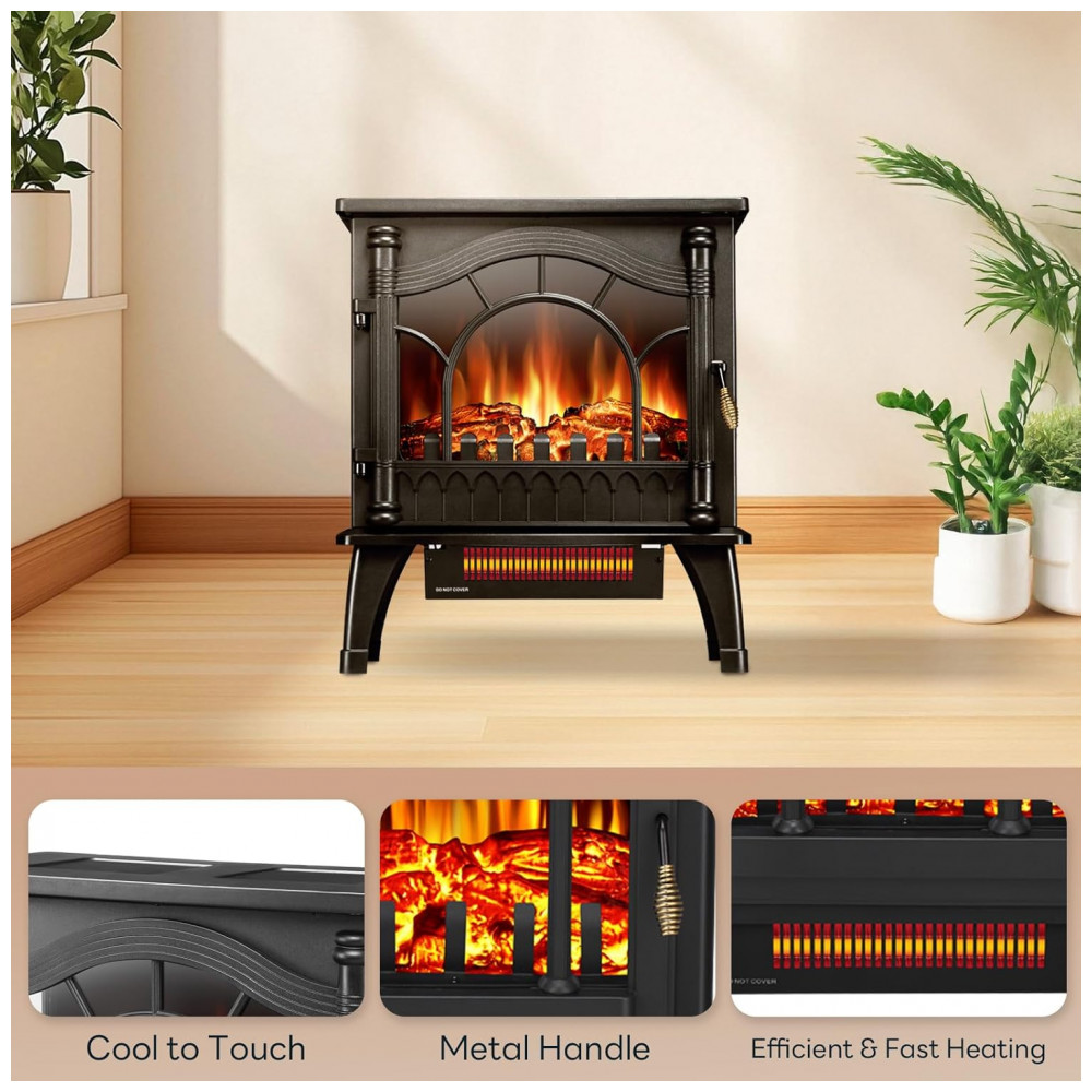 Lareira Elétrica ZAFRO 58x51cm 1500W Chamas 3D Design Retrô Portátil 110V
