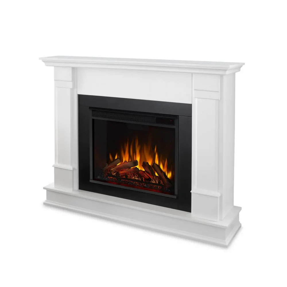 Lareira Elétrica Real Flame 122x104cm 1500W Chamas LED Móvel Branca 110V