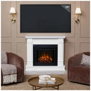 Lareira Elétrica Real Flame 122x104cm 1500W Chamas LED Móvel Branca 110V