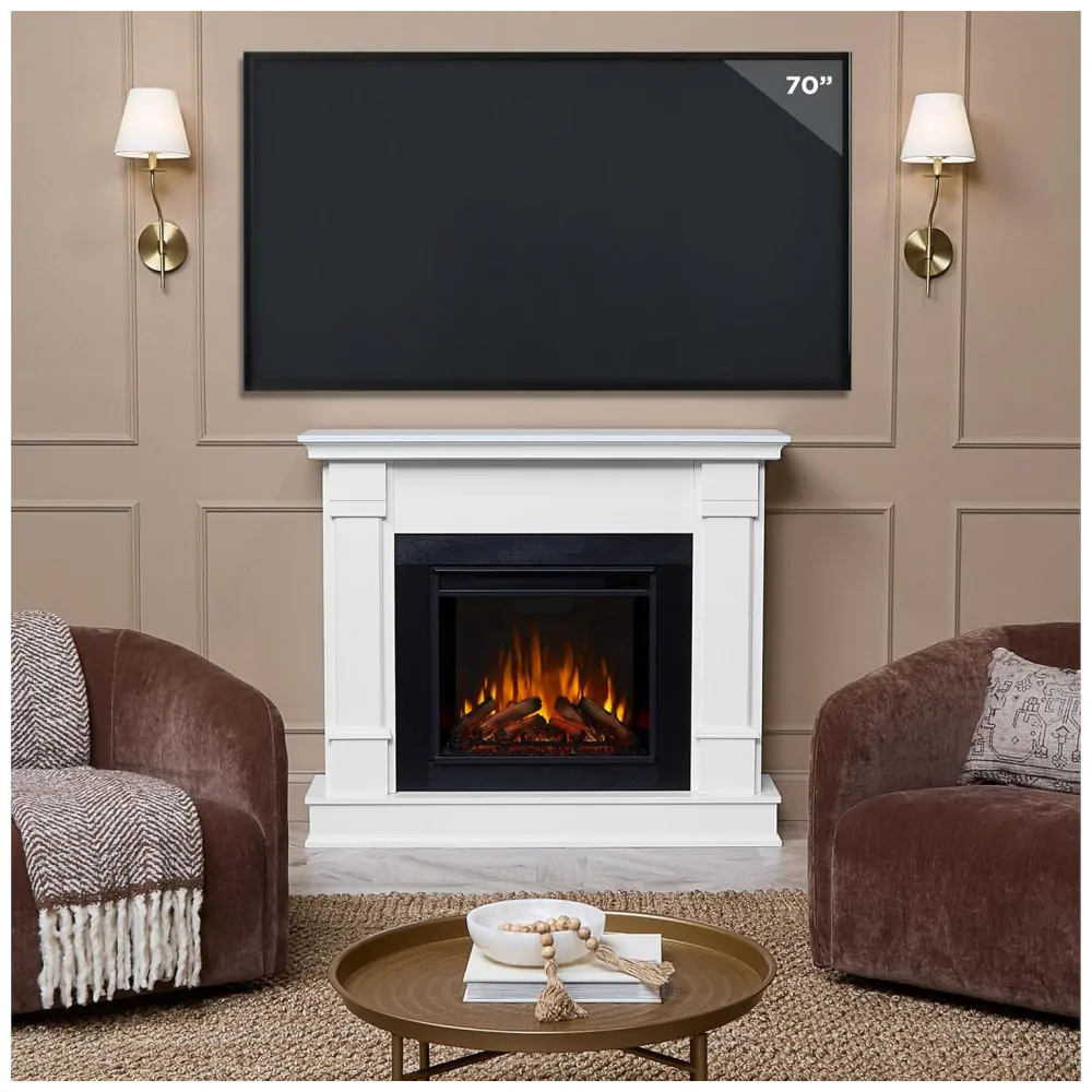 Lareira Elétrica Real Flame 122x104cm 1500W Chamas LED Móvel Branca 110V