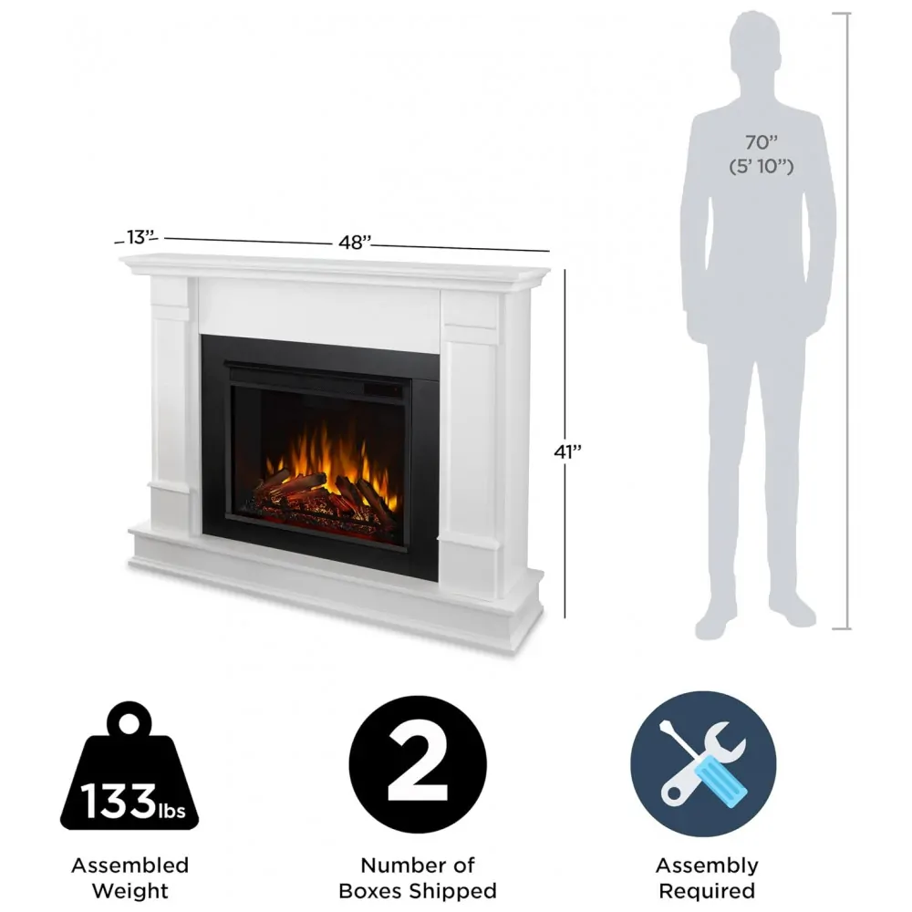 Lareira Elétrica Real Flame 122x104cm 1500W Chamas LED Móvel Branca 110V