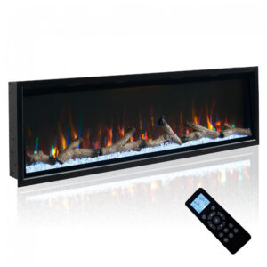 Lareira Elétrica Unineo 127x43cm 1500W Moldura Alumínio Chamas 3D Embutir 110V