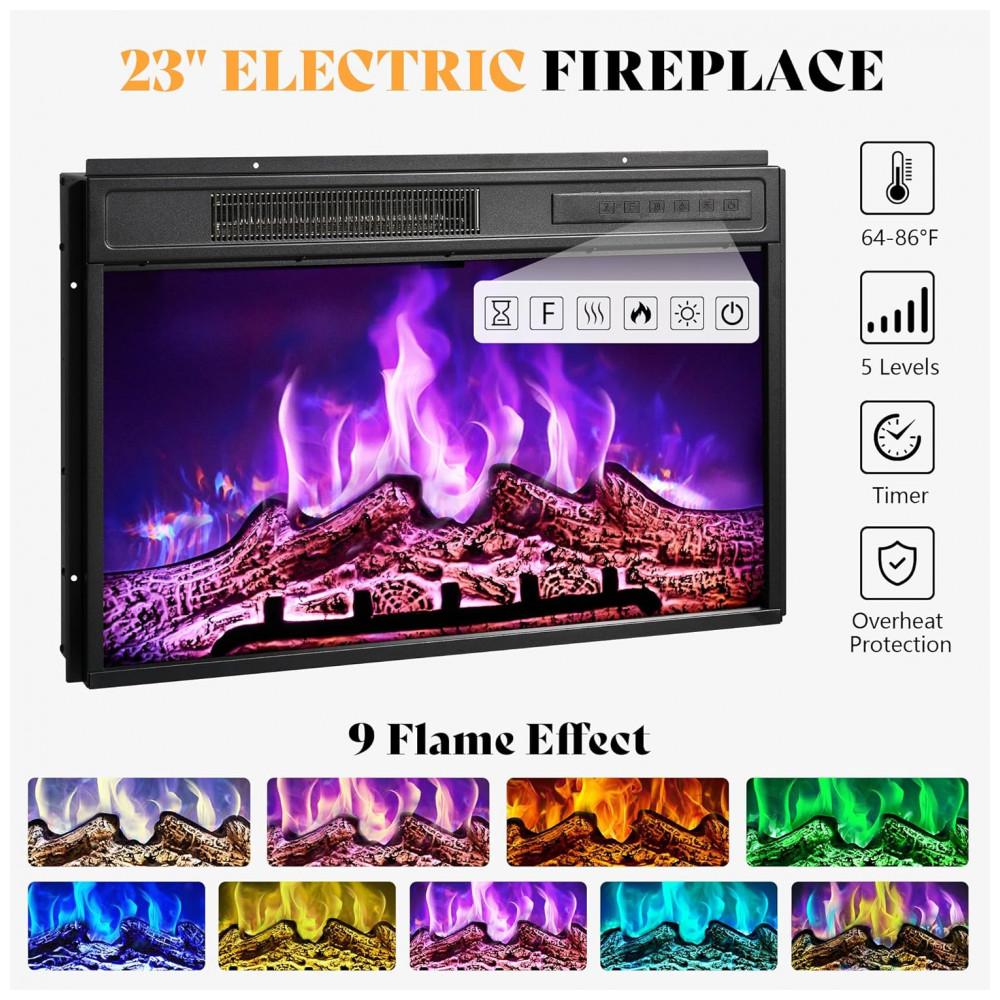 Rack TV Lareira Elétrica AMERLIFE 150x78cm 23pol Porta Deslizante Branco 110V