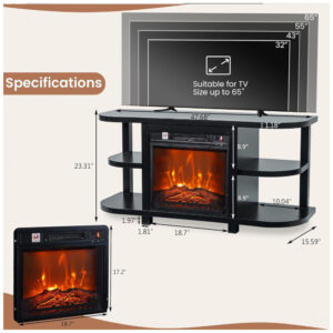 Rack TV Vaczon 122x76cm com Lareira Elétrica 46cm 1400W LED Preto 110V