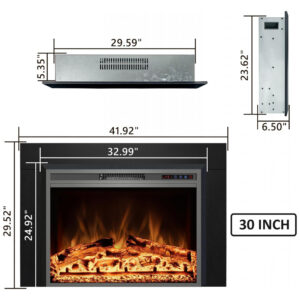 Lareira Elétrica Kentsky 107x75cm 1500W Kit Trim Chamas LED Embutir 110V