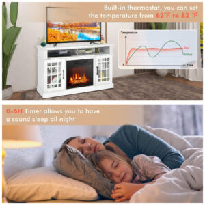 Lareira Elétrica Tangkula 122x41x74cm 1400W Chamas 3D Rack TV 50pol 110V