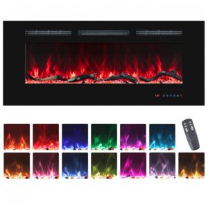 Lareira Elétrica VINEMOUNT 91x45cm 1500W 13 Cores Chamas LED Embutir 110V