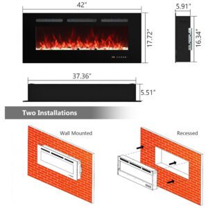 Lareira Elétrica Carsynflame 107x45cm 1500W 169 Cores Chamas WiFi Embutir 110V