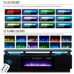 Rack TV Lareira Elétrica Oneinmil 178x59cm 91cm Fireplace 12 Cores LED 110V