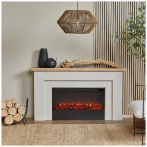 Lareira Elétrica Real Flame 171x95cm 1500W Mantel Chamas LED Controle 110V