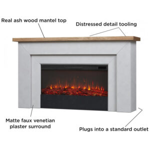 Lareira Elétrica Real Flame 171x95cm 1500W Mantel Chamas LED Controle 110V